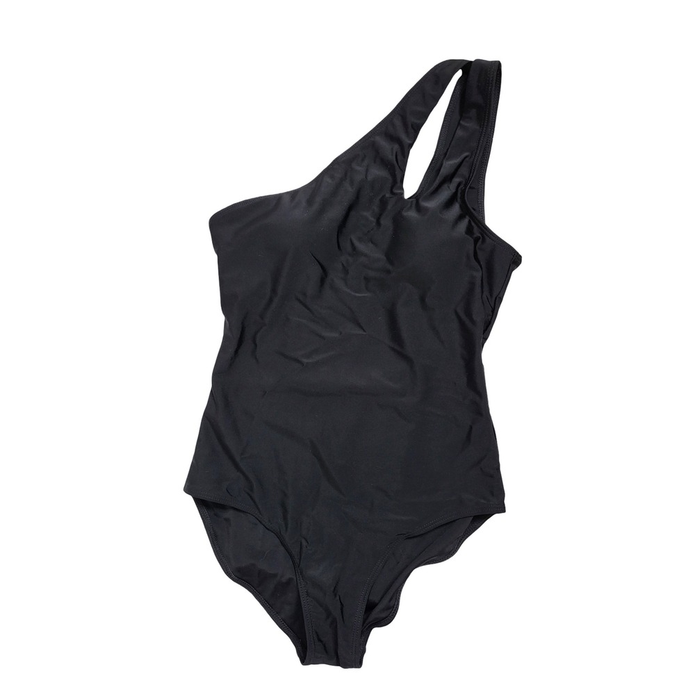 Commense Black One Shoulder Double Strap One Piece Swimsuit NWT Size S
